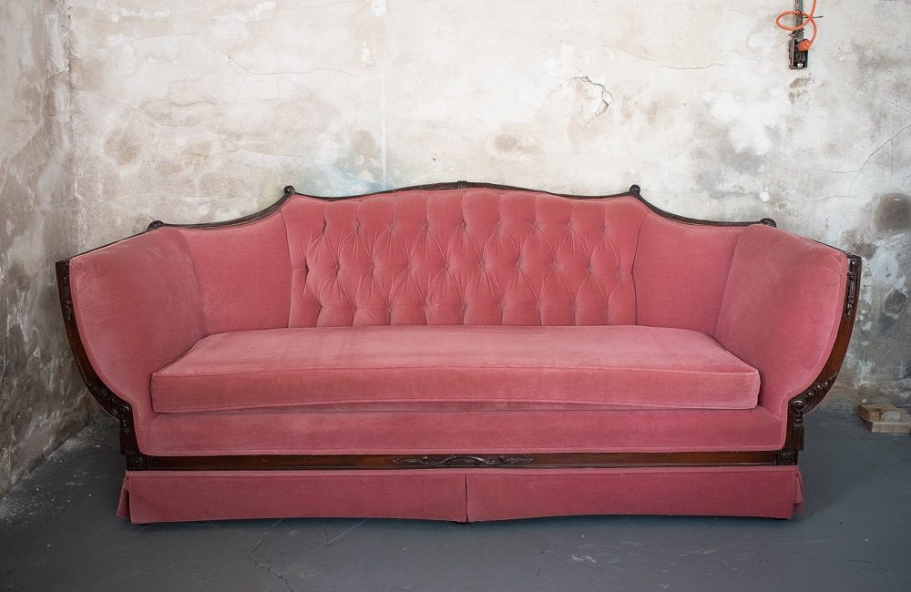 vintage pink velvet sofa