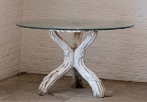 glass and branch dining table